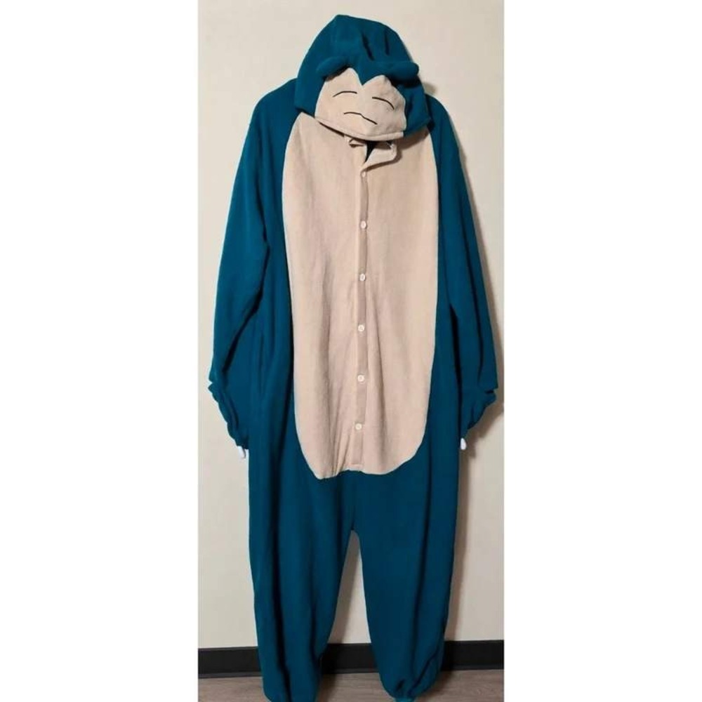 Pokemon Snorlax Fleece Adult Jumpsuit Cosplay Costume Teal Cream 1XL